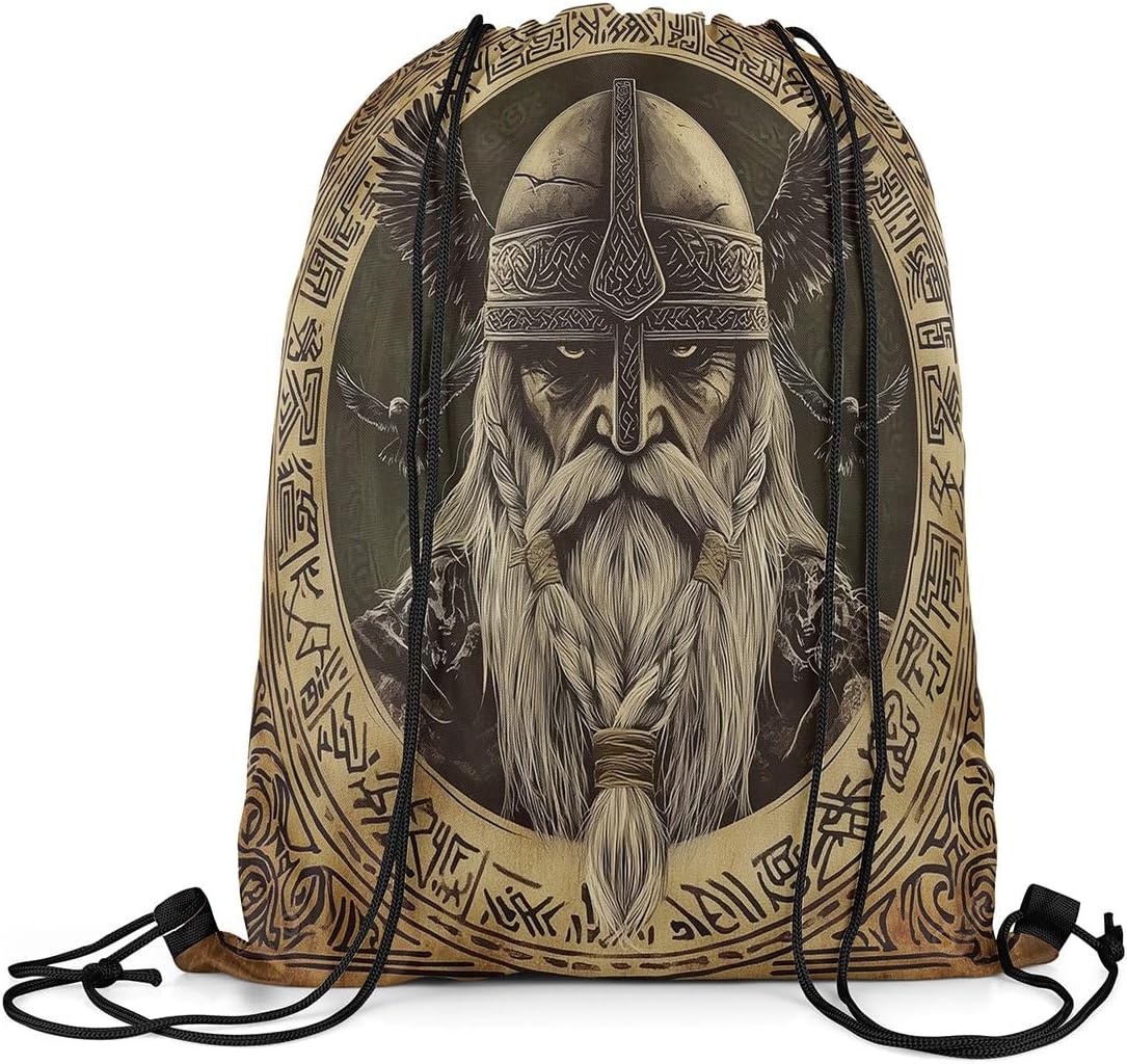 jejeloiu Viking Norse Drawstring Backpack Gym String Bag