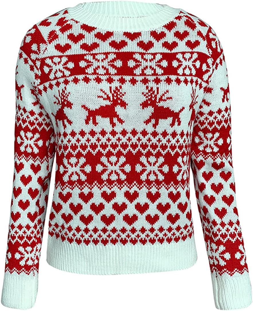 ZAFUL Women's Christmas Snowflake Reindeer Knitted Sweater Long Sleeve Crew Neck Heart Animal Print Pullover Knitwear - Image 5