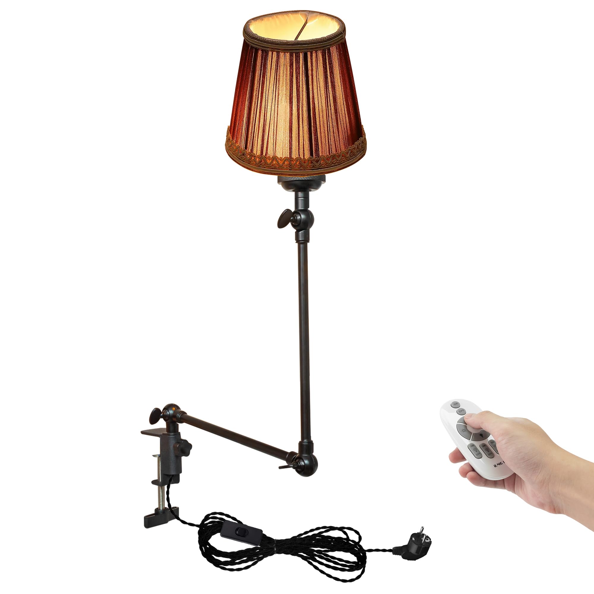Klemmleuchte mit Fernsteuerung,1 Packung Leselampe mit 2,5 m Kabel, Dimmbar Nachttischlampe,Augenpflege Schreibtischlampe für Büro Heimgebrauch, E27 Lampenhalterung - DZ0329/807