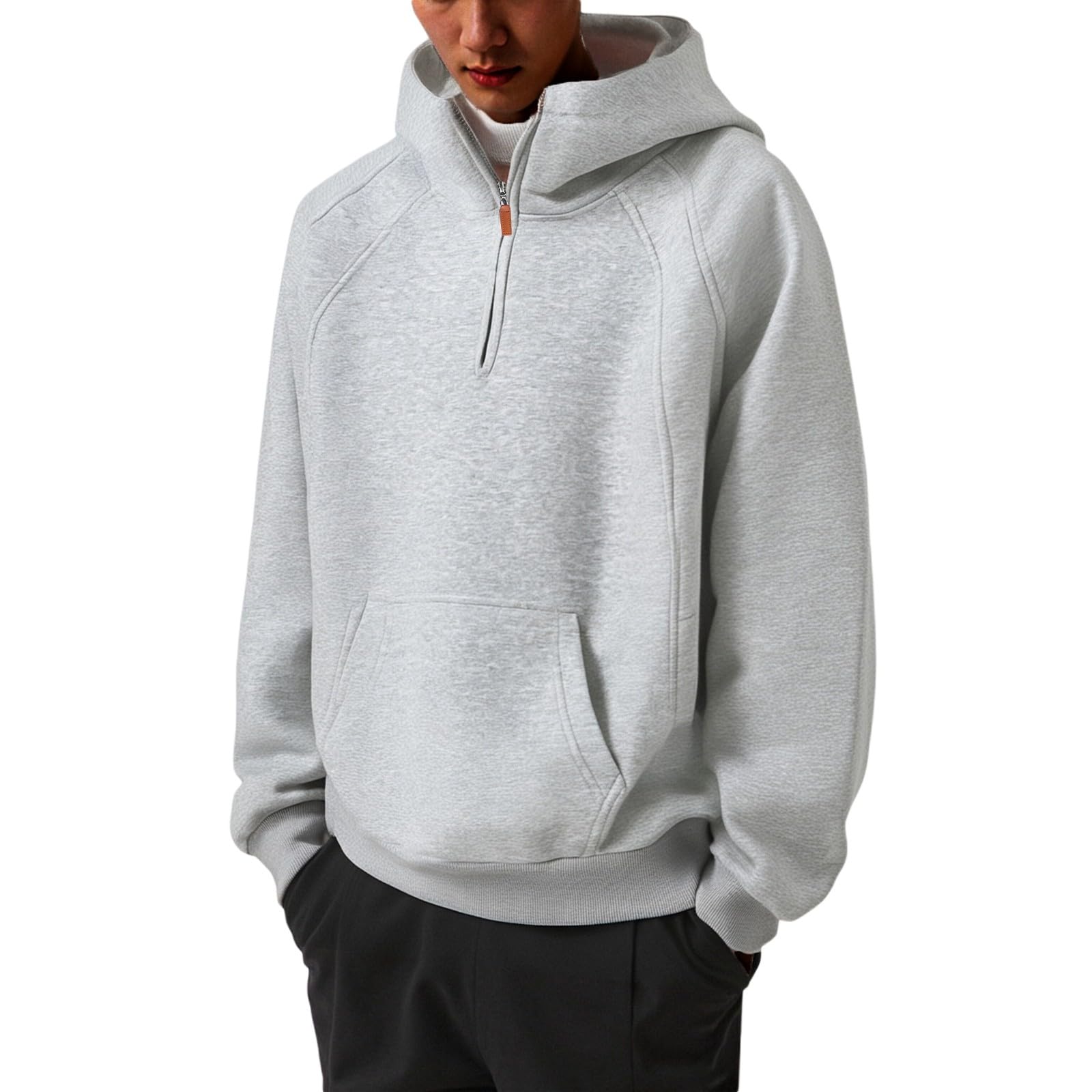 Felpa con Cappuccio Pesante da Uomo con Mezza Zip, vestibilità Slim, Collo Alto, Giacca Casual per l'autunno, l'inverno e la Primavera, da Indossare Tutti i Giorni