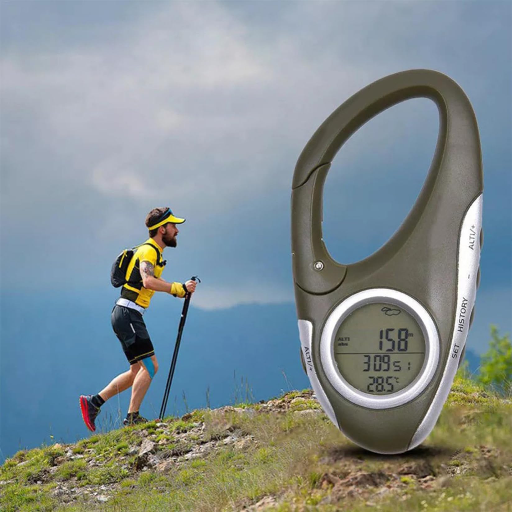 Barometro per Escursioni, Portafoglio barometrico Portatile con Orologio e Foro sospeso in Scala ridotta barometro Elettrico Multifunzionale per attività all'aperto, Sport
