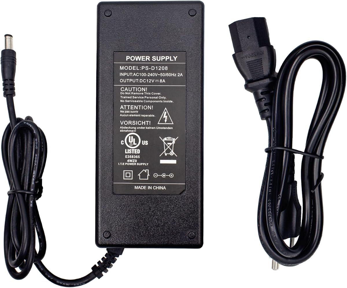 Ultra PoE UL Listed 12V 8A Power Supply Adapter, 96W AC to DC Transformer | AC 100-240V to DC 12V 8A, 4ft DC Cord, 5.5 X 2.5mm Barrel Plug, For LED Strip Lights, CCTV Camera, 3D Scanner