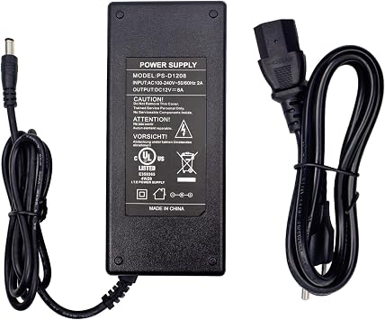 UL Listed 12V 8A Power Supply Adapter,96W AC 100-240V to DC 12V 8A Transformer w/4ft DC Cord and 5.5 X 2.5mm Barrel Plug,Adapter Converter for LED Strip Lights, CCTV Camera, 3D Scanner