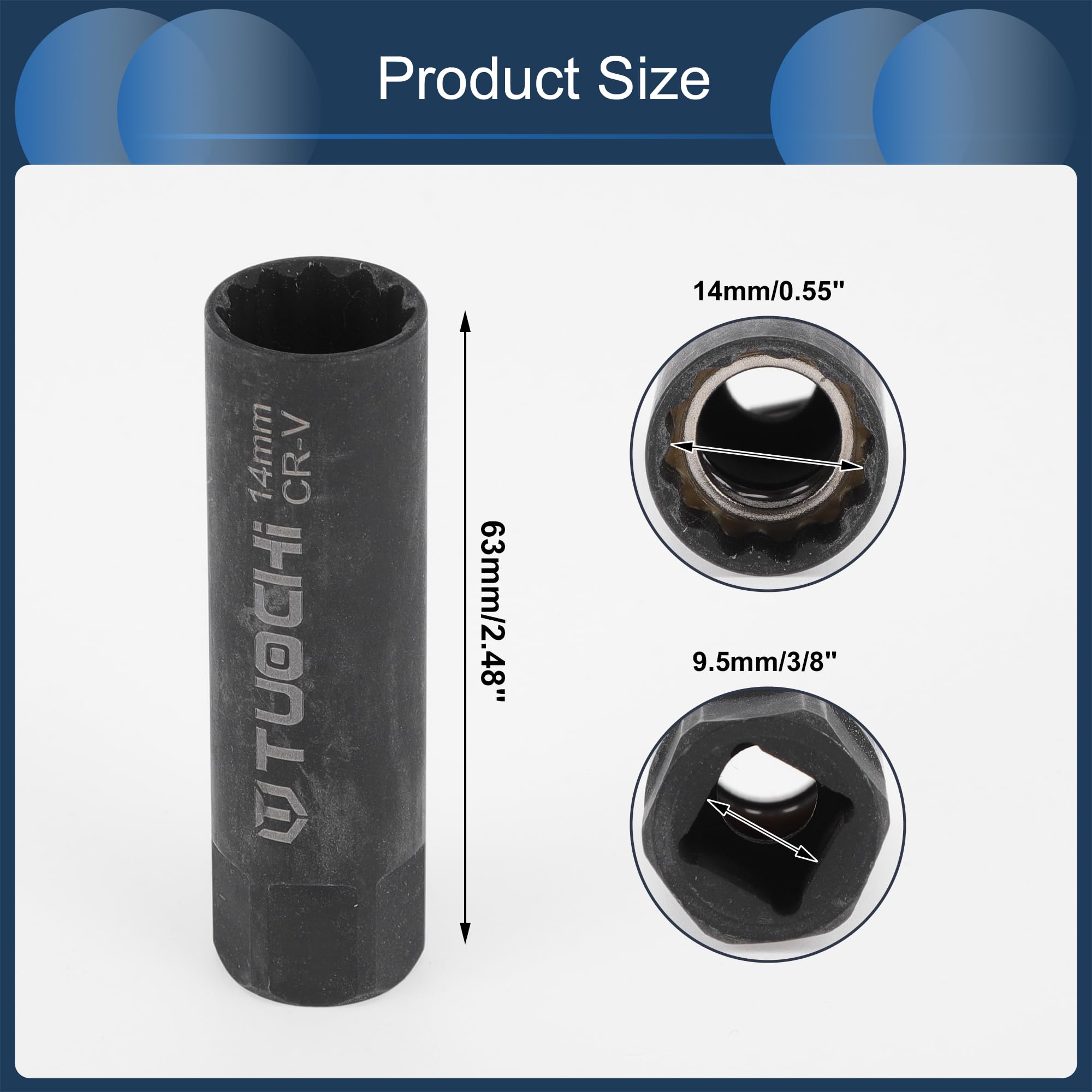 INFINAUTO Spark Plug Impact Socket 63mm for Car Motorcycle Dirtbike Repair Hardware Tool CR-V Black Durable 12 Point 14mm 3/8 Inch Drive - Image 4