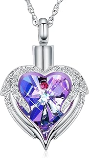 shajwo cremation Jewelry Angel Wing Heart Urn Necklace for Ashes for Women Memorial Human Pet Ash Pendant, Crystal Metal, Stainless Steel