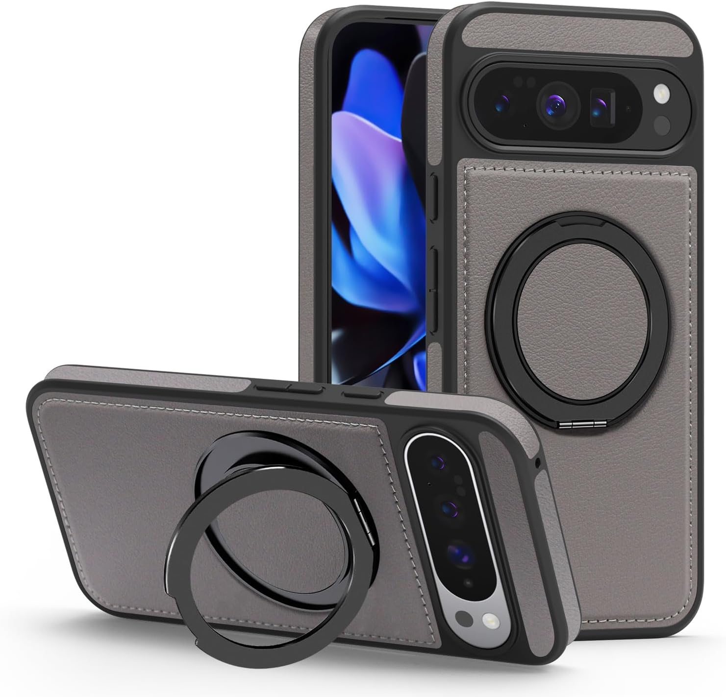 Magnetic Stand for Google Pixel 10 Pro XL Case Compatible with MagSafe, Slim Grip Leather Military Drop Protection Shockproof Protection Invisible Kickstand Cover, Orange