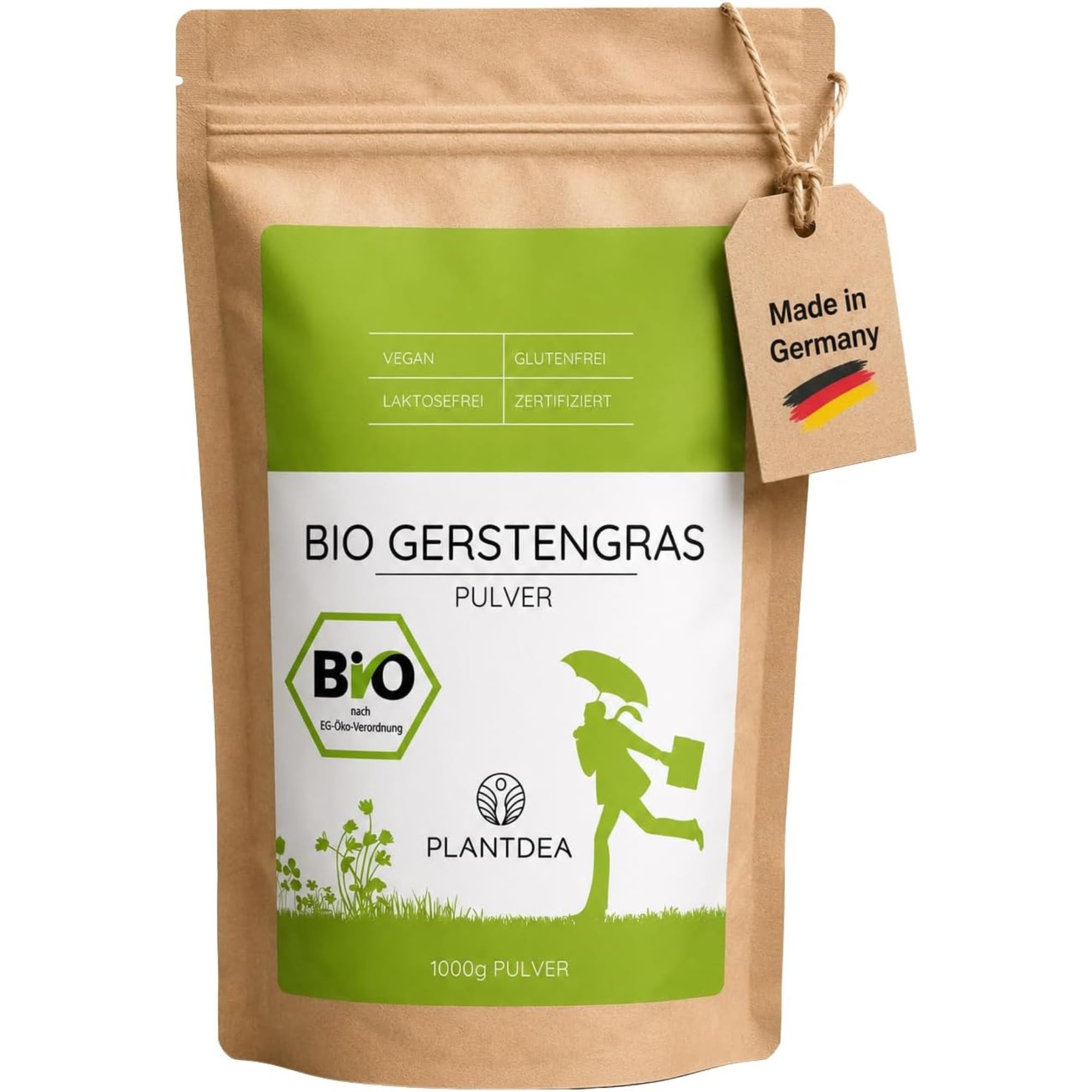 PlantDEA Bio Gerstengraspulver 1 kg – junges Gerstengras, fein vermahlen, vegan & glutenfrei – ideal für Smoothies, Säfte & Shakes – Rohkostqualität – ohne Zusätze
