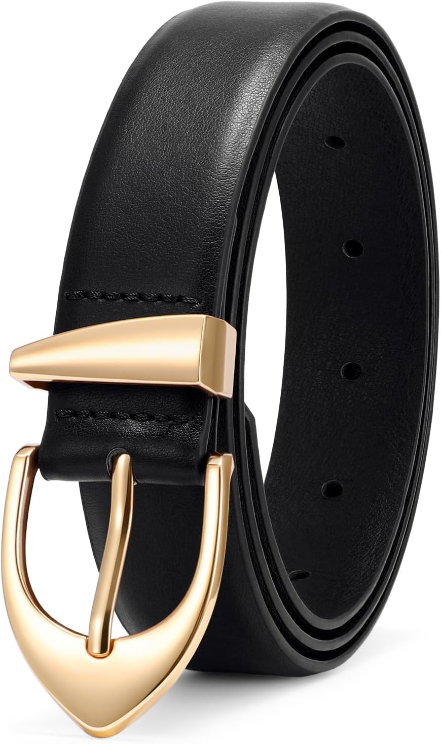 XZQTIVE Women's Leather Belts, Classic Minimalist Design For Jeans Pants Dresses, Black Belt With Gold Buckle