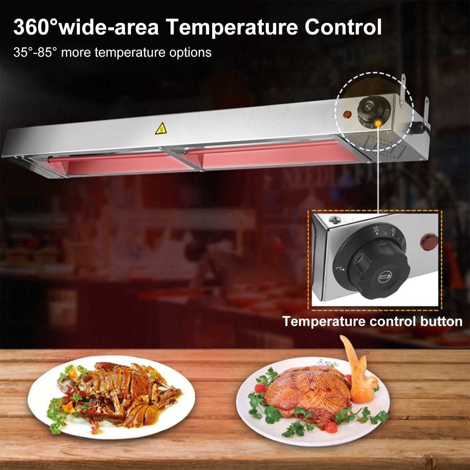 Lampade Riscaldanti per Cucina, Acciaio Inossidabile Lampada Scaldavivande, Sospeso Scaldavivande con Temperatura Regolabile per Ristorante, Hotel, Cucina(2pcs,Size:90cm)