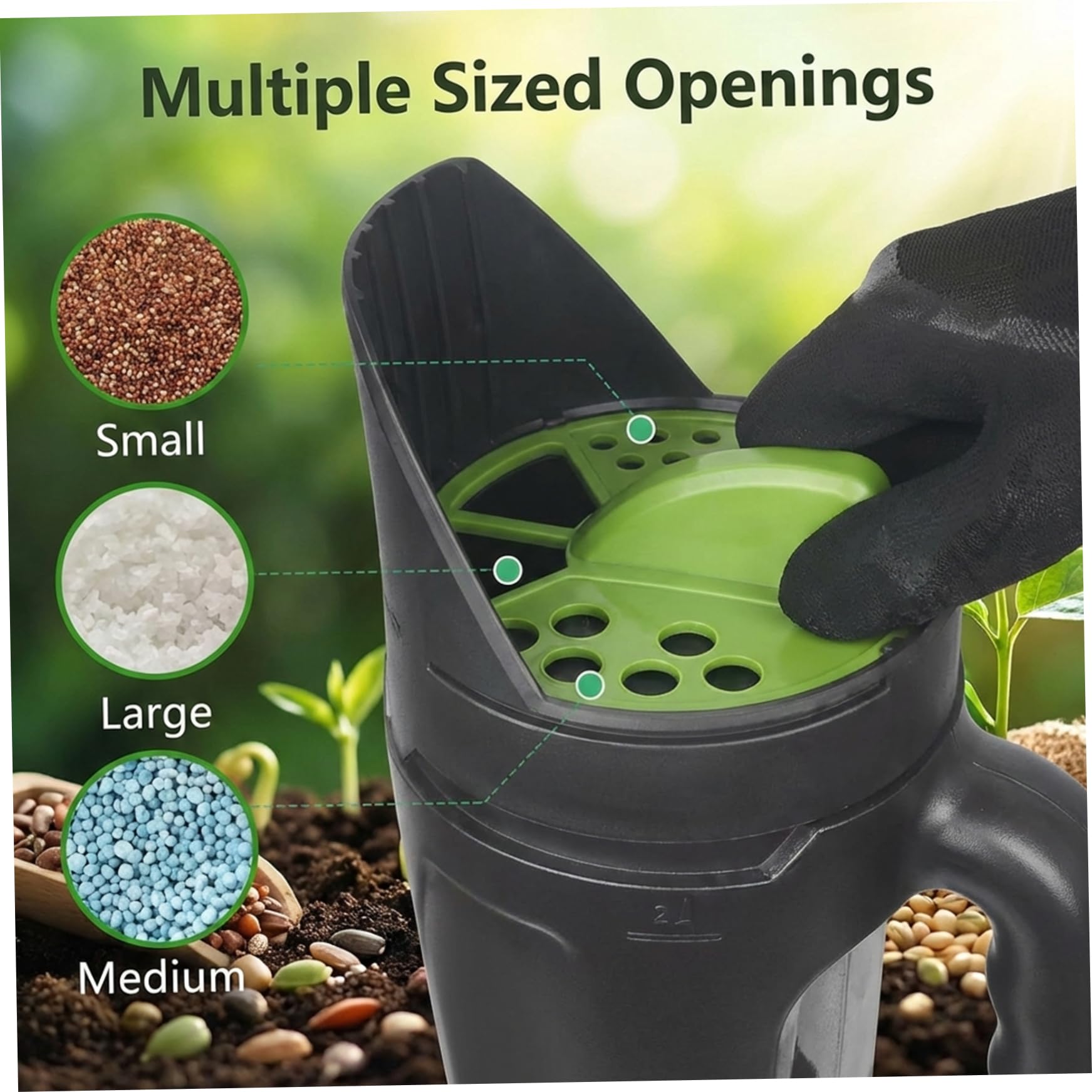 Spandiconcime, Spandiconcime Manuale per Prato e Giardino Spargisale Manuale da 2, 5 L per Sementi, Fertilizzante e Sale per Neve con Testa Regolabile