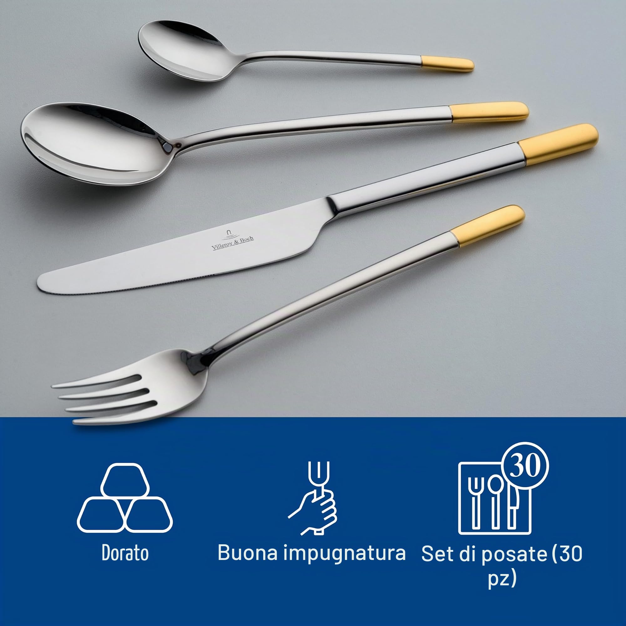 Villeroy & Boch - Ella Servizio Tavola 30 Pezzi, Lavabile in Lavastoviglie, Set di Posate, 6 Persone, Acciaio Inossidabile