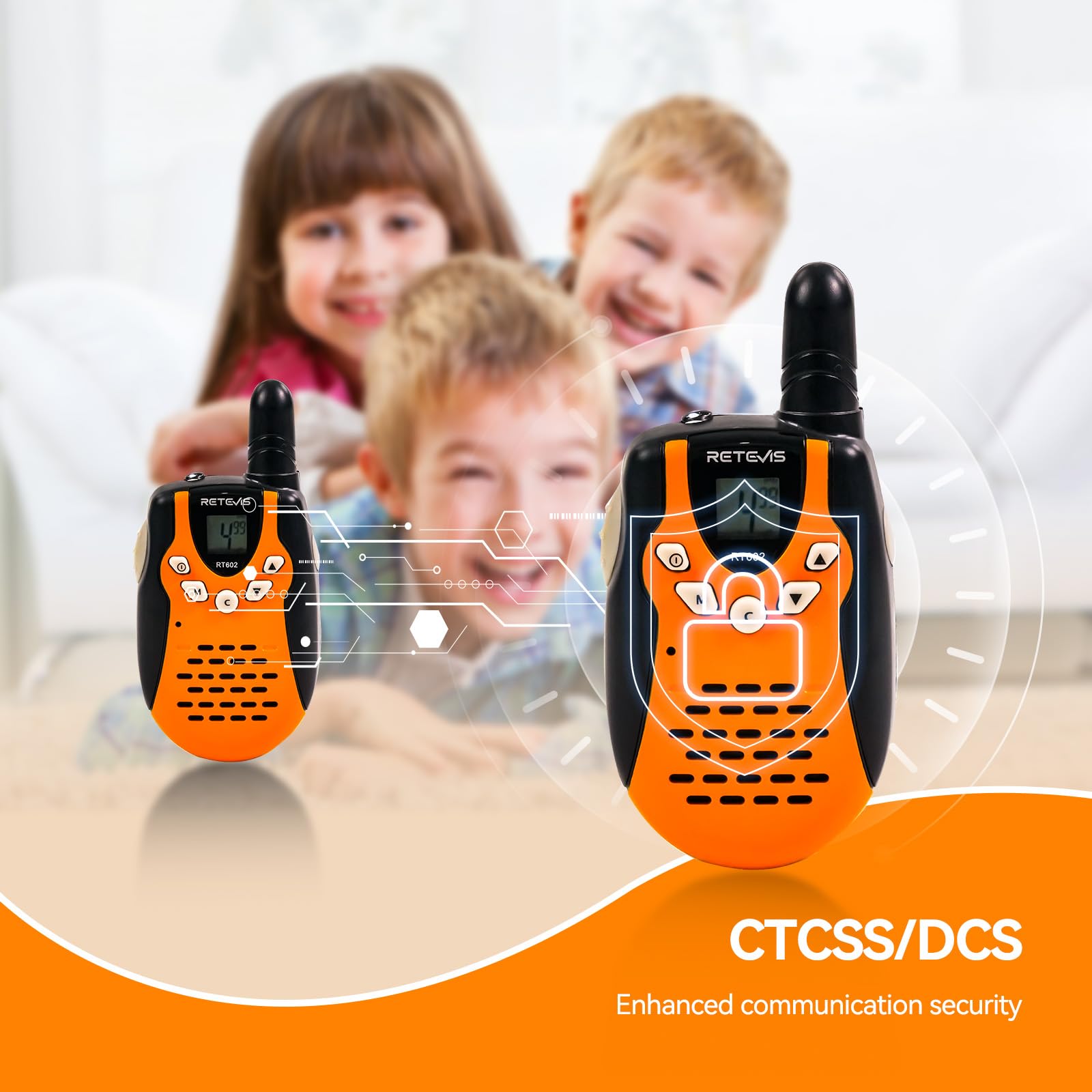 Retevis RT602 Walkie Talkie Ricaricabile Bambini, Batterie Li ion e Caricabatterie, Torcia a 8 Canali, Regali Natale Bambini a Lungo Raggio per Attività al Chiuso o all'Aperto (1 Paio, Arancione)
