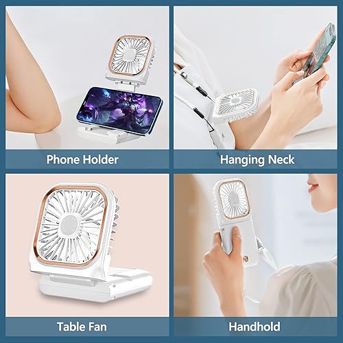 Miniatura 4 de Ventilador portátil de mano para collar personal, plegable, mini ventilador recargable por USB silencioso con función de soporte para teléfono