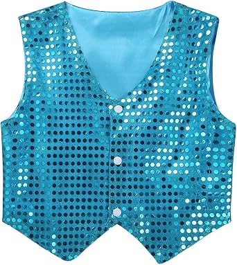 Kids Boys Girls Sequins Waistcoat Jacket Vest Hip-hop Jazz Latin Dance Party Tops Performance Costume