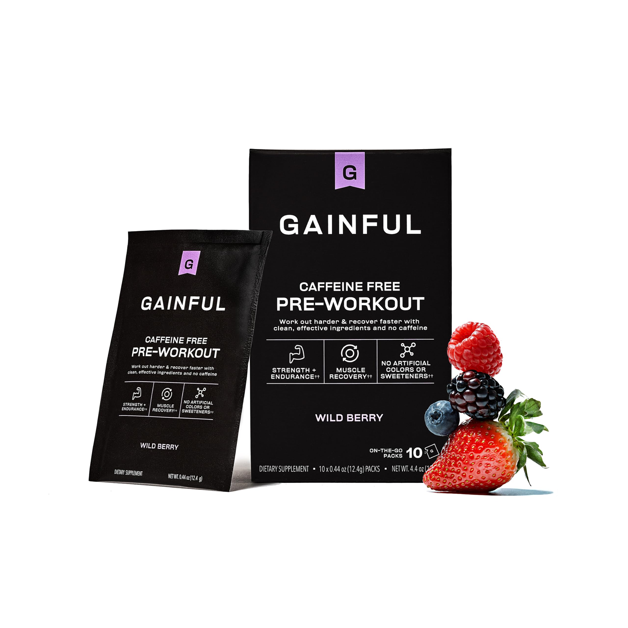 Gainful Caffeine Free Pre Workout Powder, Wild Berry, Vegan, 10 Servings
