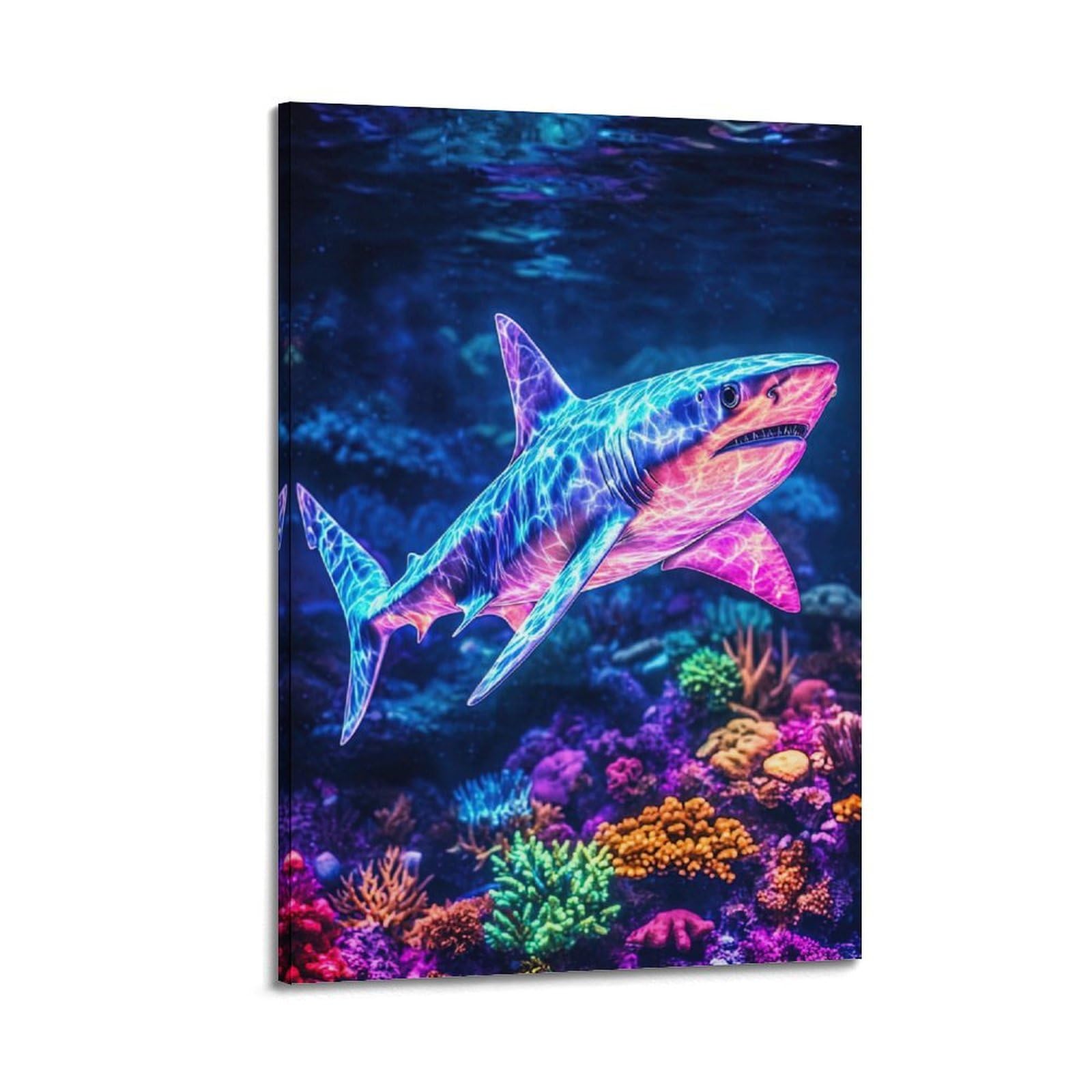 ZSZWHJ Animal Poster Glowing Shark Poster Decorative Painting Canvas Wall Posters And Art Picture Print Modern Family Bedroom Decor Posters 20x30inch(50x75cm)