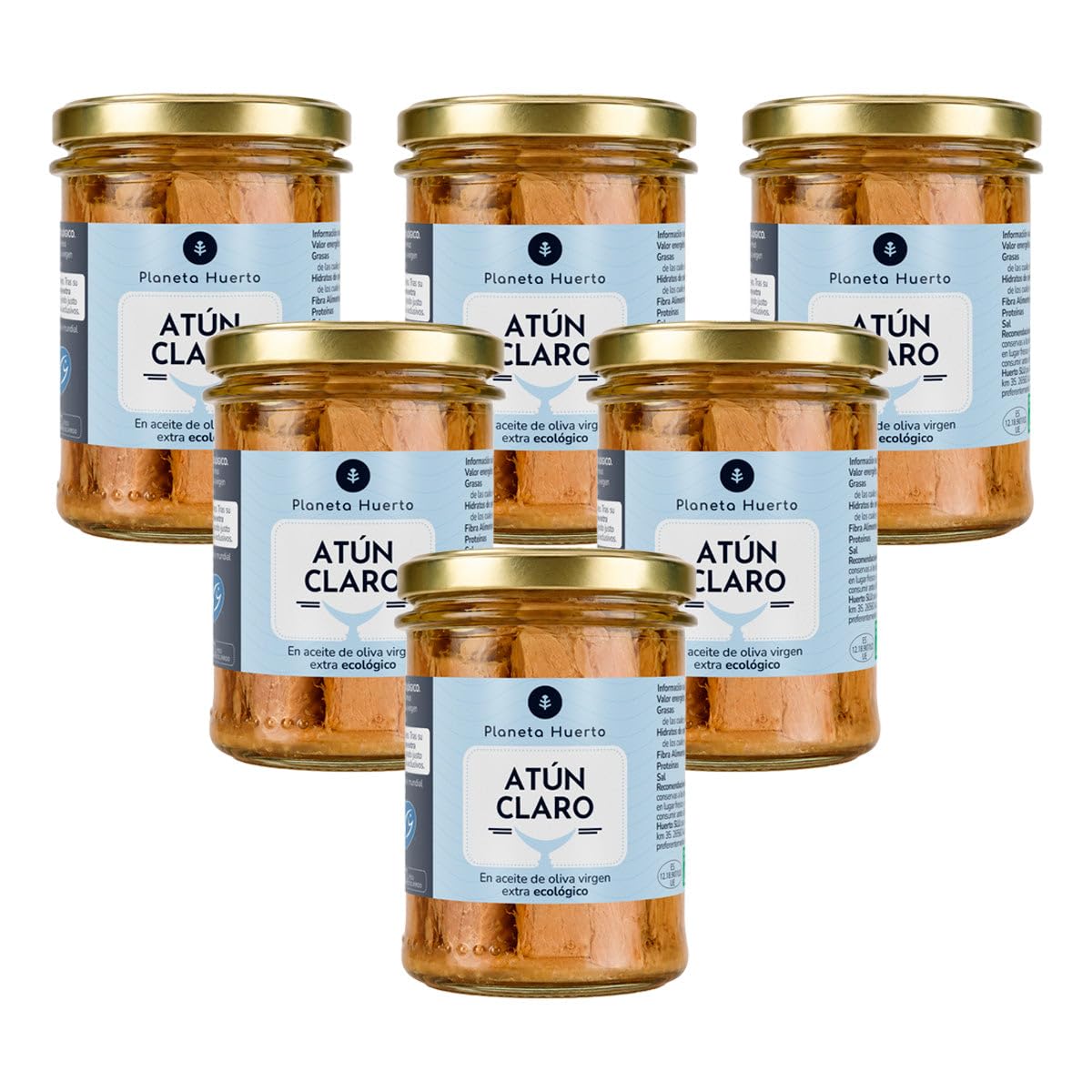 PLANETA HUERTO | Pack 6x Atún Claro MSC en Aceite de Oliva Virgen Extra ECO 200 g - Thunnus Albacares, Pesca Sostenible Certificada, 130 g Escurrido, Sin Aditivos ni Conservantes, Tarro de Cristal