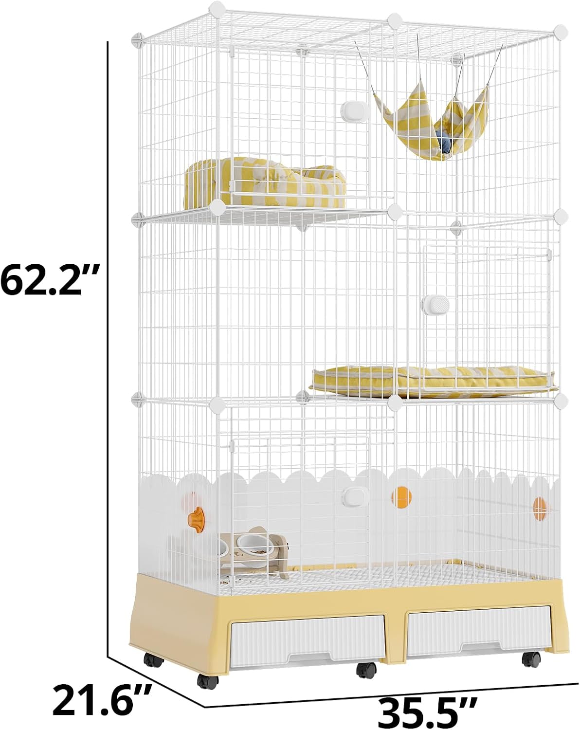 Oneluck Large Cat Cage On Wheels,Cat Enclosure with Litter Box Ideal for 1-3 Cats,Catio 35.5" L x 21.6" W x 62.2" H,Kennel for Cats