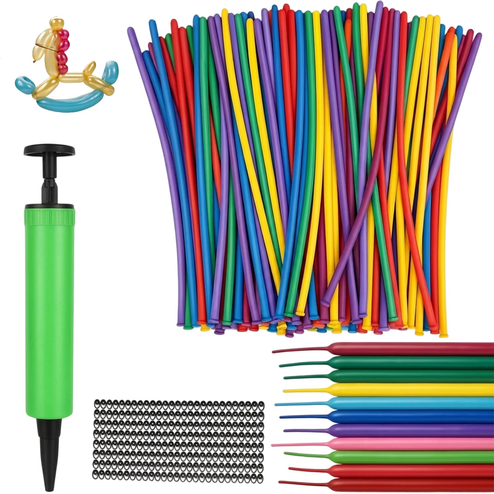 100 Pcs Modelling Balloons, Long Balloons for Tying Animal Shapes, Creative Party Balloon Set with Pump and Eye Stickers, Balloons and Accessories for Event Decorations and Activities