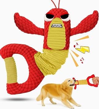 Swooflia Tug of War Dog Toy-Squeaky Plush Tug a War Dog Toy for Medium Large Breed Dogs to Keep Them Busy, Interactive Crinkle Doggie Toy, Cute Lobster with Soft Long Pull Handle