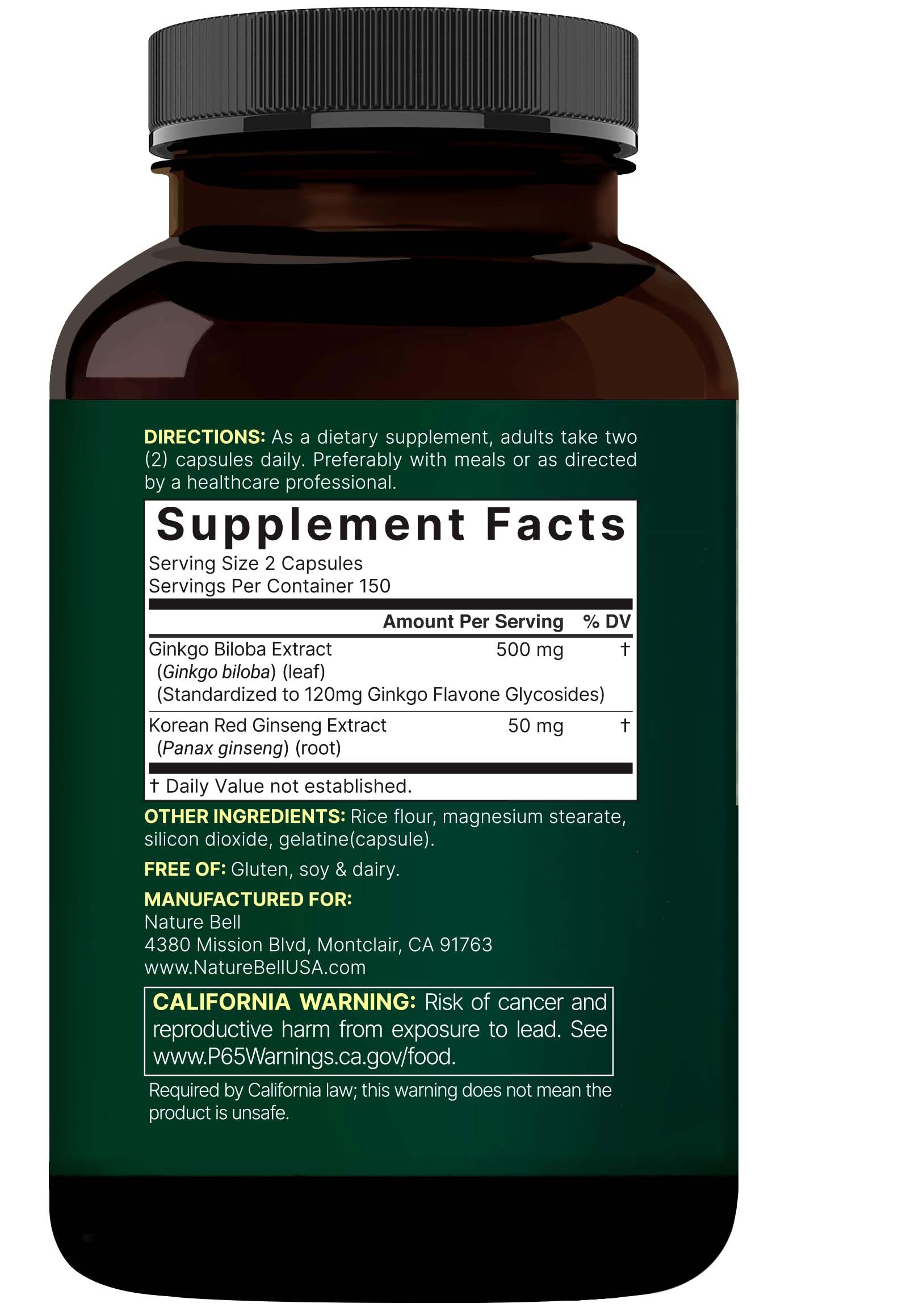 NatureBell Ginkgo Biloba with Panax Ginseng 300 Capsules – Max Strength Ginko Biloba Extract Supplements - Promotes Memory, Focus, and Brain Health* — Amazon image 7
