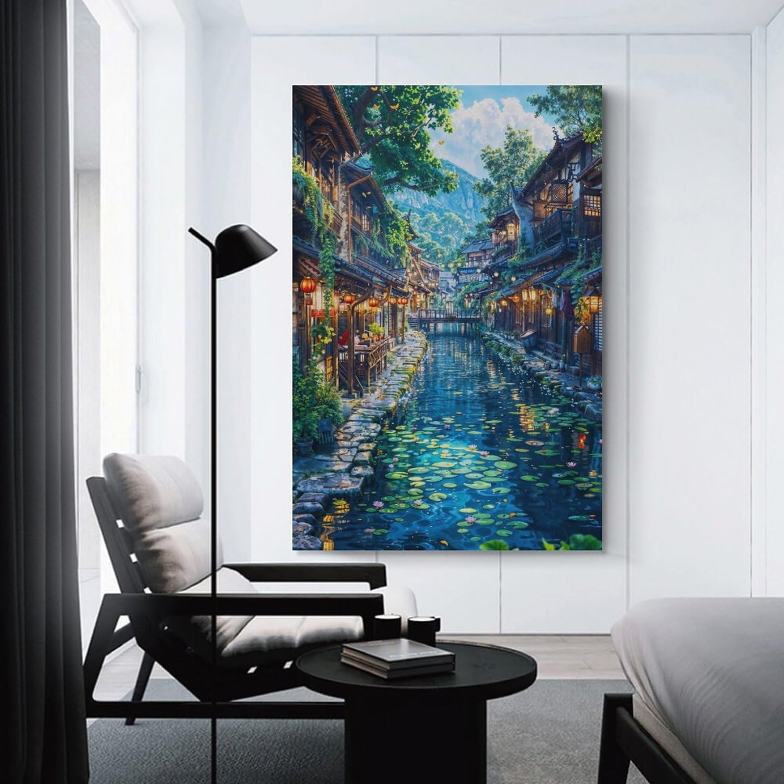 Junmoney Unframe-Anime River Fish Village Wall Picture Print Anime River Fish Village, 20X30inch(50X75cm), For Apartments, Flats Or New Home Decor, A Simple Refresh For Blank Walls
