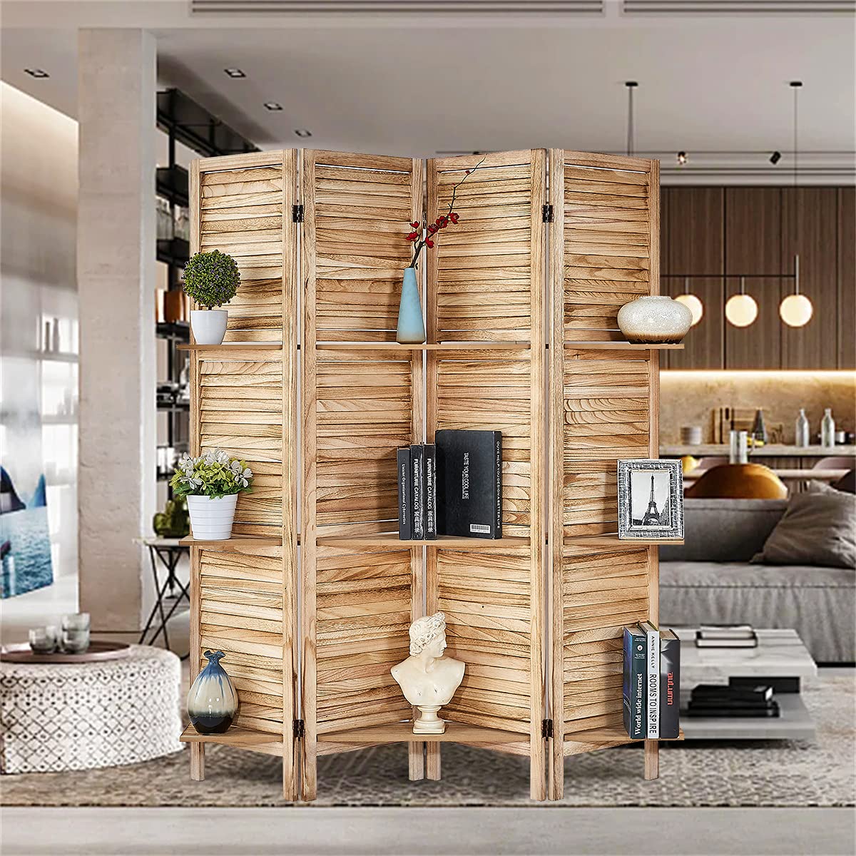 Buy ROSE HOME FASHION 4 Panel 5.6 Ft Wood Room Divider, Wood Folding