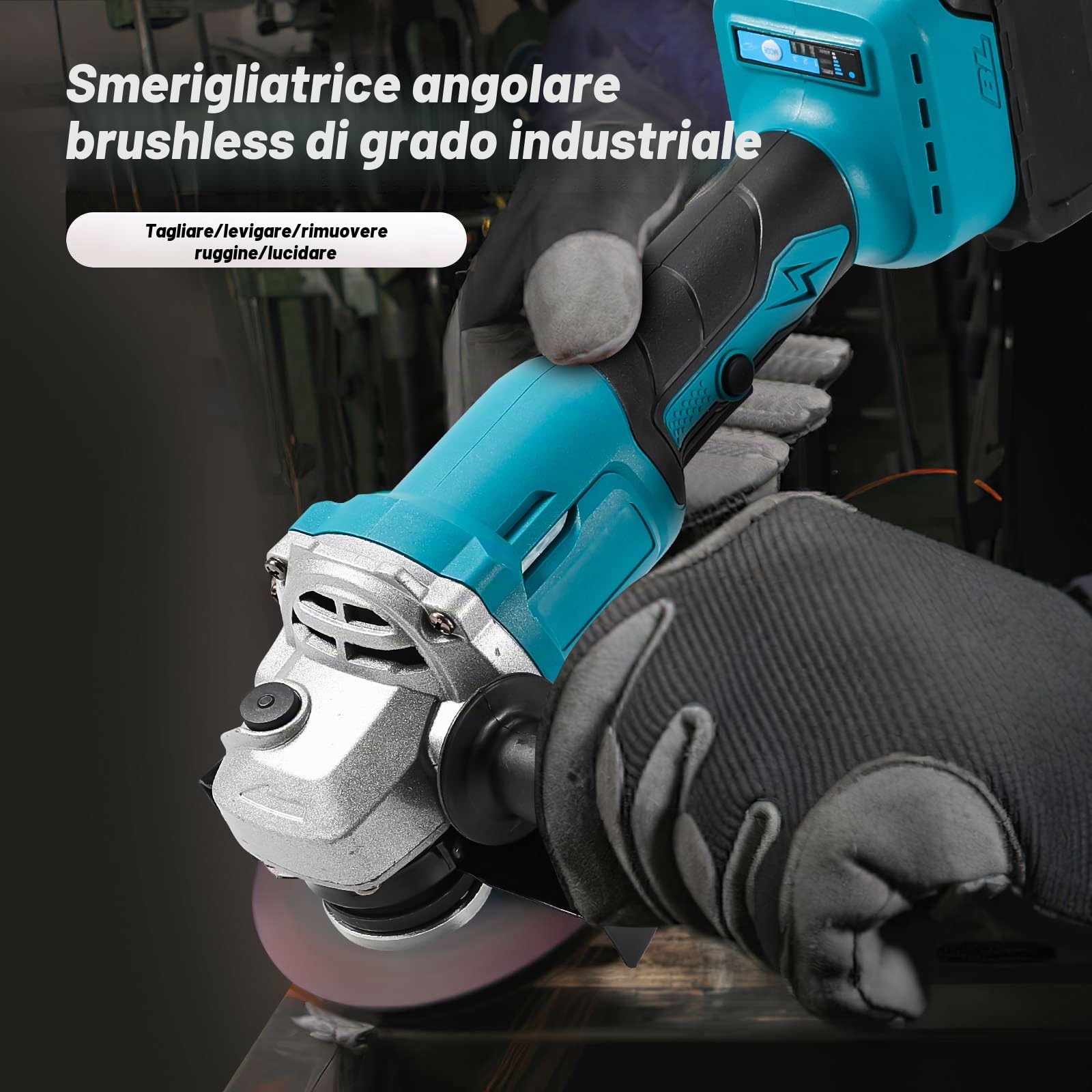 Smerigliatrice angolare a batteria 21 V, con 2 batterie da 4 Ah, velocità di funzionamento 13000 giri/min, levigatrice da taglio Flex a batteria 125 mm, 3 velocità, senza brushless, per levigatura