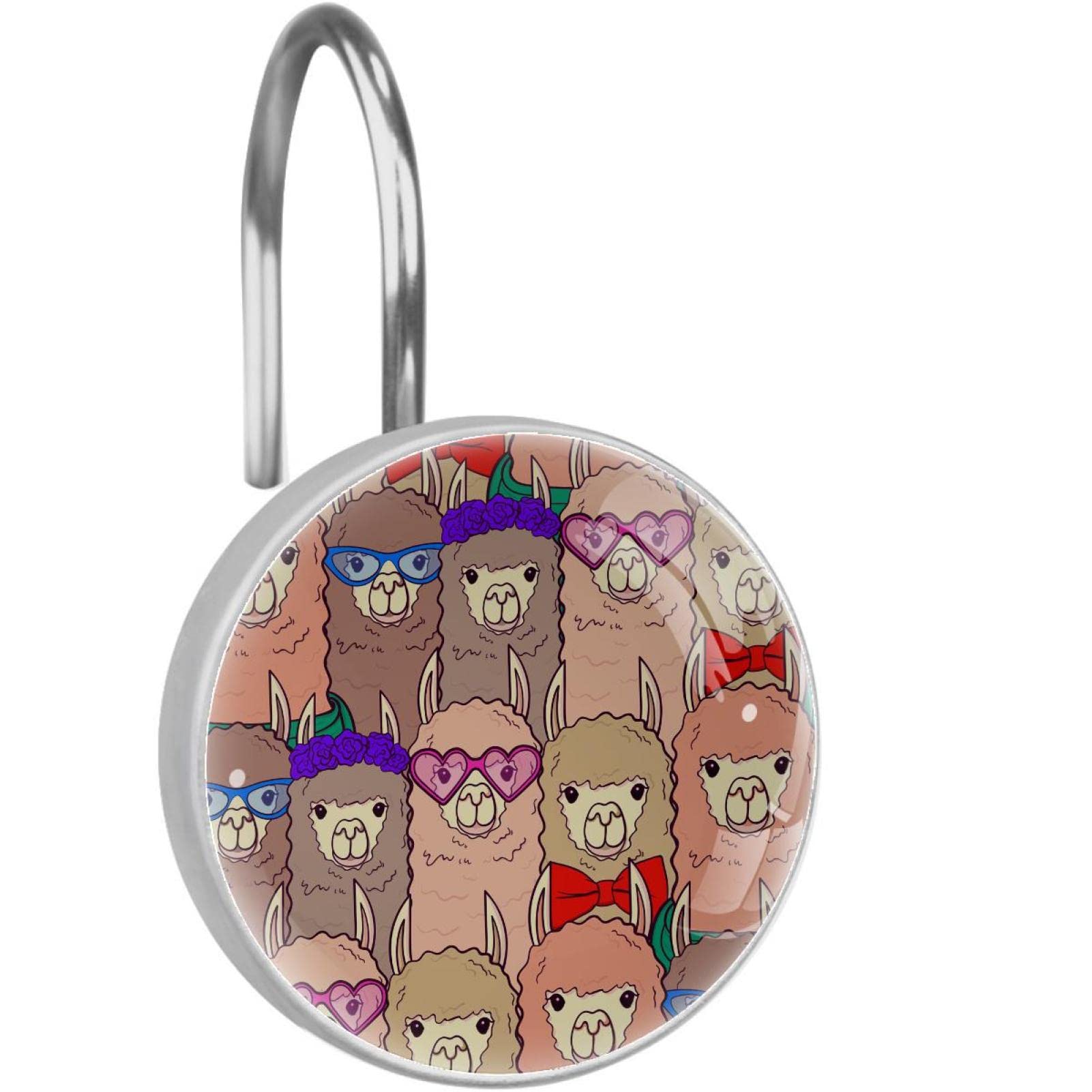 Anneaux de rideau de douche anti-rouille en acier inoxydable, motif lama rose