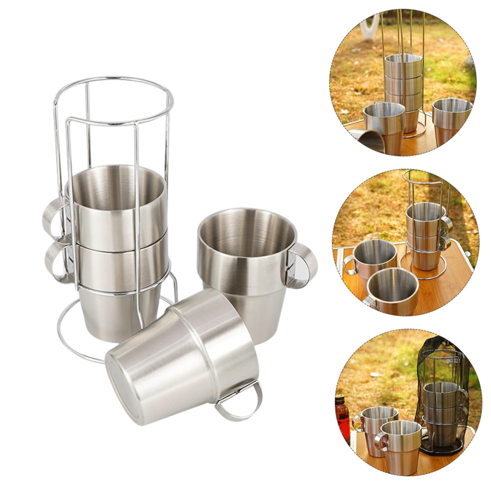 Cabilock Juego de 4 Tazas Térmicas de Acero Inoxidable Doble Capa, Fácil de Limpiar y Portátiles, para Comidas Diarias y Camping en Color Plata
