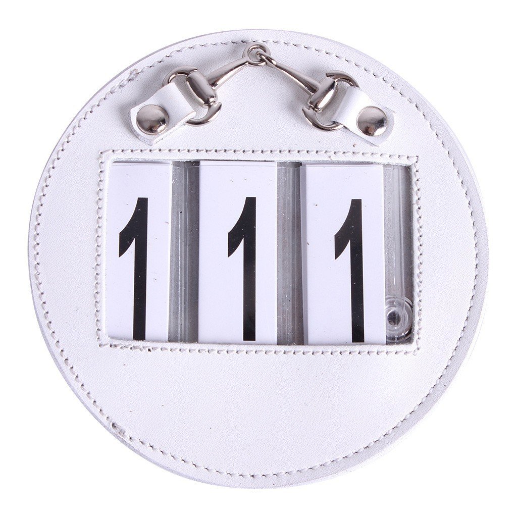 Equipride Round Leather Bridle Number Holder Crystals for Dressage Showing Comps SET OF 2 (White/Silver)