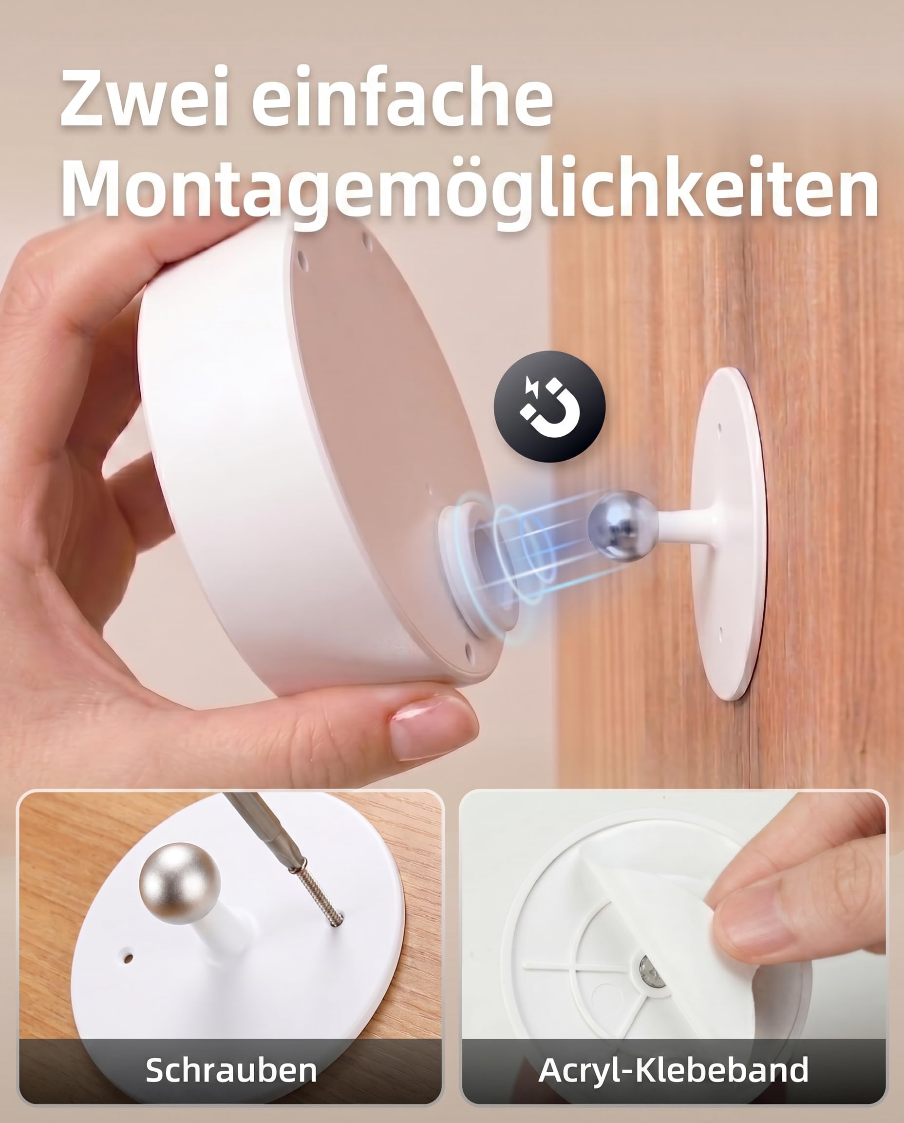 EZVALO Wandleuchte Innen mit 3000 mAh Akku, 2 Stück (3,7 Zoll) Wandleuchte kabellos mit Fernbedienung, 3 Farbmodi dimmbar LED-Akku-Wandlampe für Wohnzimmer, Schlafzimmer, Kinder, Grauweiß