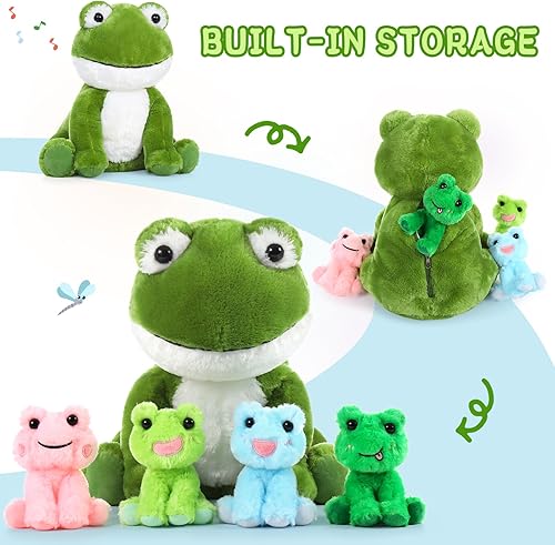 Miniatura 4 de Tezituor Peluche de rana grande con bebés en el interior, juguete de peluche de rana grande, rana de peluche gigante de 17.7 pulgadas, almohada de