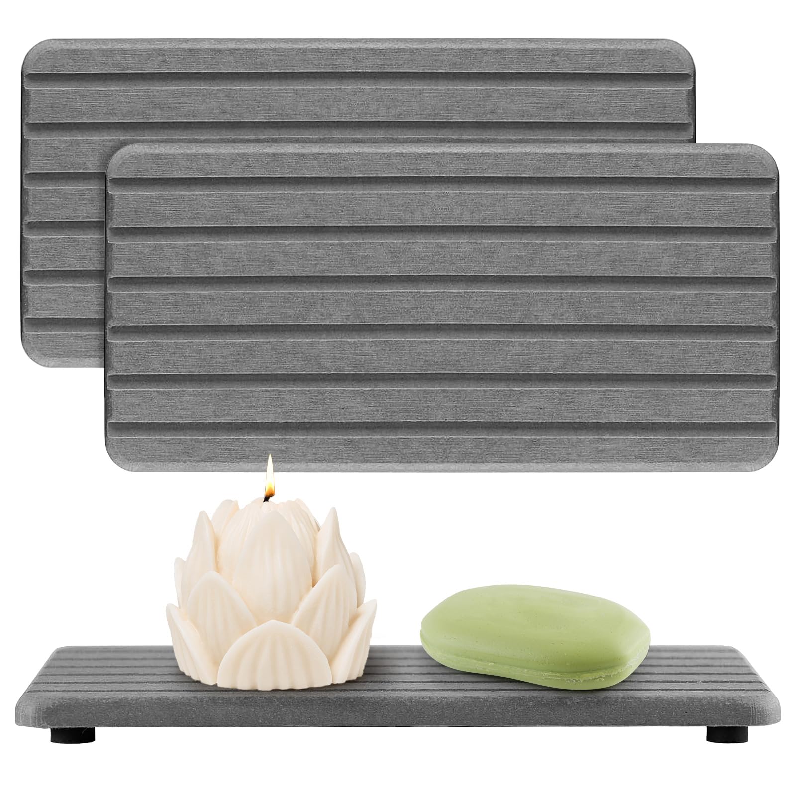 2 bandejas de agua ausente para fregadero de baño, jabonera de secado rápido, color gris, ideal para jabón y esponjas, para el hogar moderno