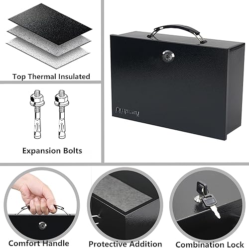 Miniatura 2 de Yuanshikj Caja de seguridad ignífuga para documentos, cerradura de seguridad de acero con asa de transporte, para artículos personales, efectivo,
