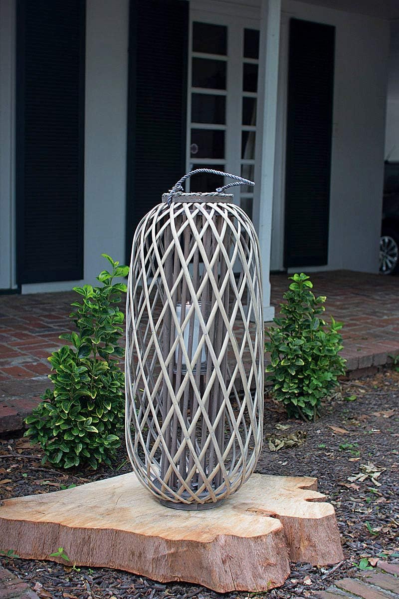 Kalalou Large Tall Willow Lantern, One Size, Gray