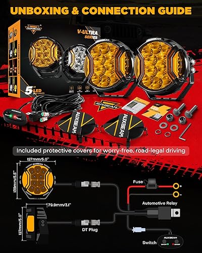Miniatura 8 de Auxbeam V-Ultra Series 5" 172W Side Shooter Offroad Fog Lights, Amber DRL Function 3 Modes, 270 Degree Wider Range, 20400LM Round LED Pods Light Bar