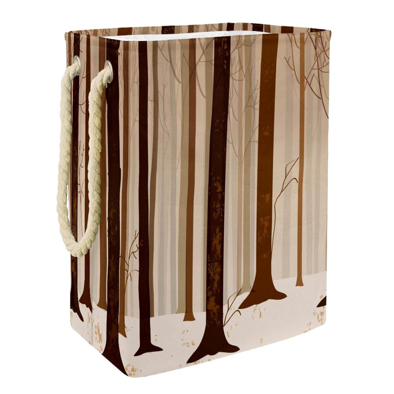 Grand panier à linge avec poignée durable motif forêt d'hiver pour chambre