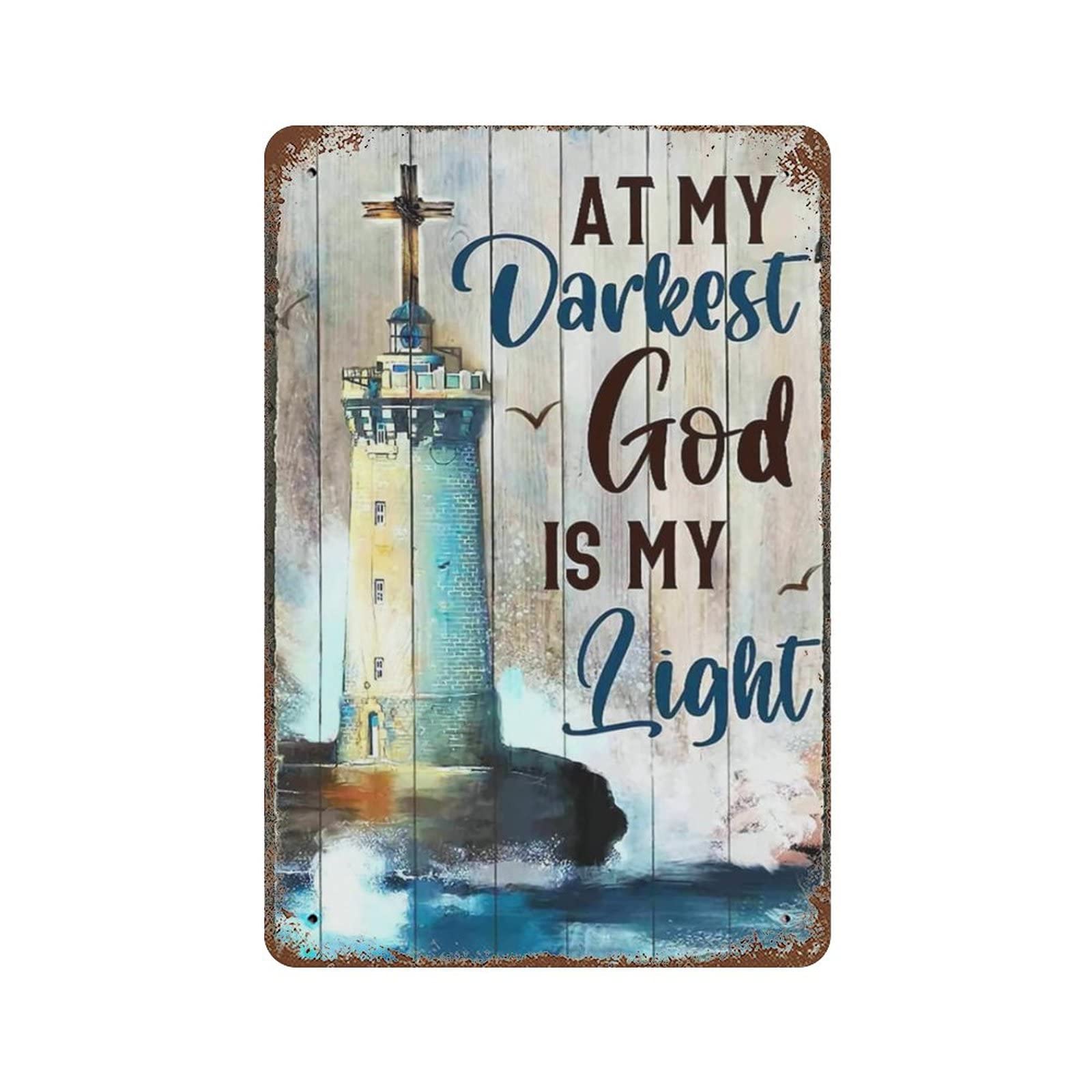 AOOEDM At My Darkest God Is My Light Tin Sign Jesus Tin Metal Sign Wall Decor Funny Inspirational Quote Wall Art Sign Vintage Tin Signs For Home Coffee Bar Man Cave Sign Pub Poster