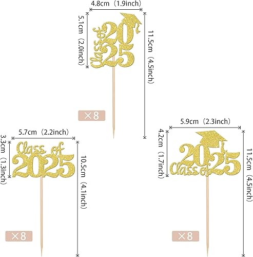Miniatura 9 de 24 piezas de decoración para cupcakes de graduación 2023 con purpurina para diploma de graduación 2023 para cupcakes para fiesta temática de