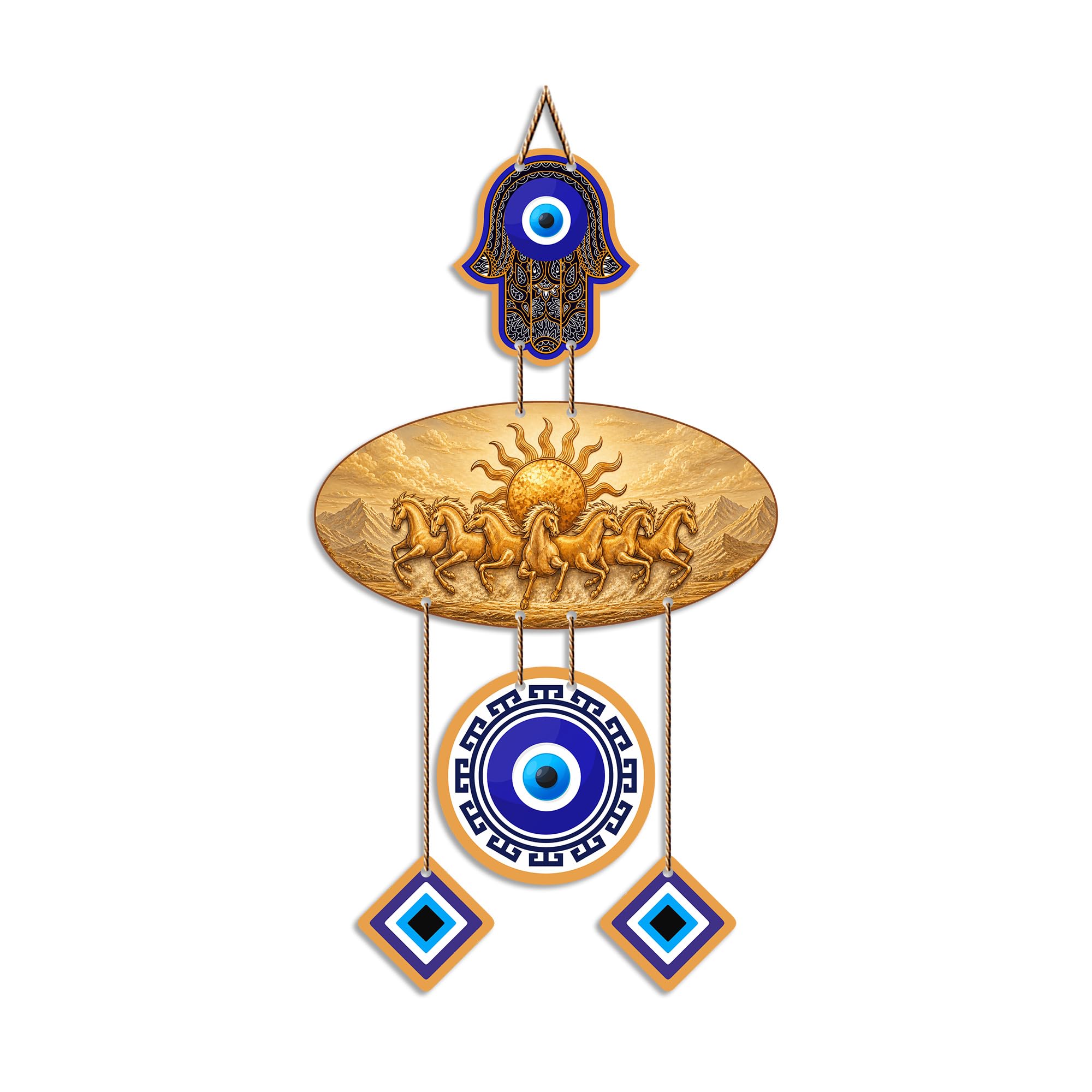 Golden Seven Horses Evil Eye Wall Hanging - Protection & Decor -3