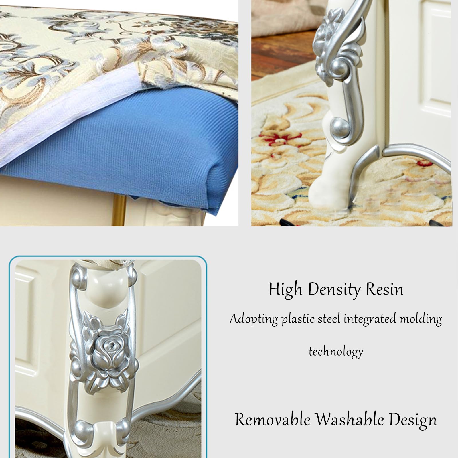 Banco de almacenaje tapizado Bordado, Banco de Entrada de Gran Capacidad, Banco Multifuncional de Fin de Cama Que Ahorra Espacio para Dormitorio de casa Dormitorio(60x40x37cm(24x16x15), Blue+Gold)