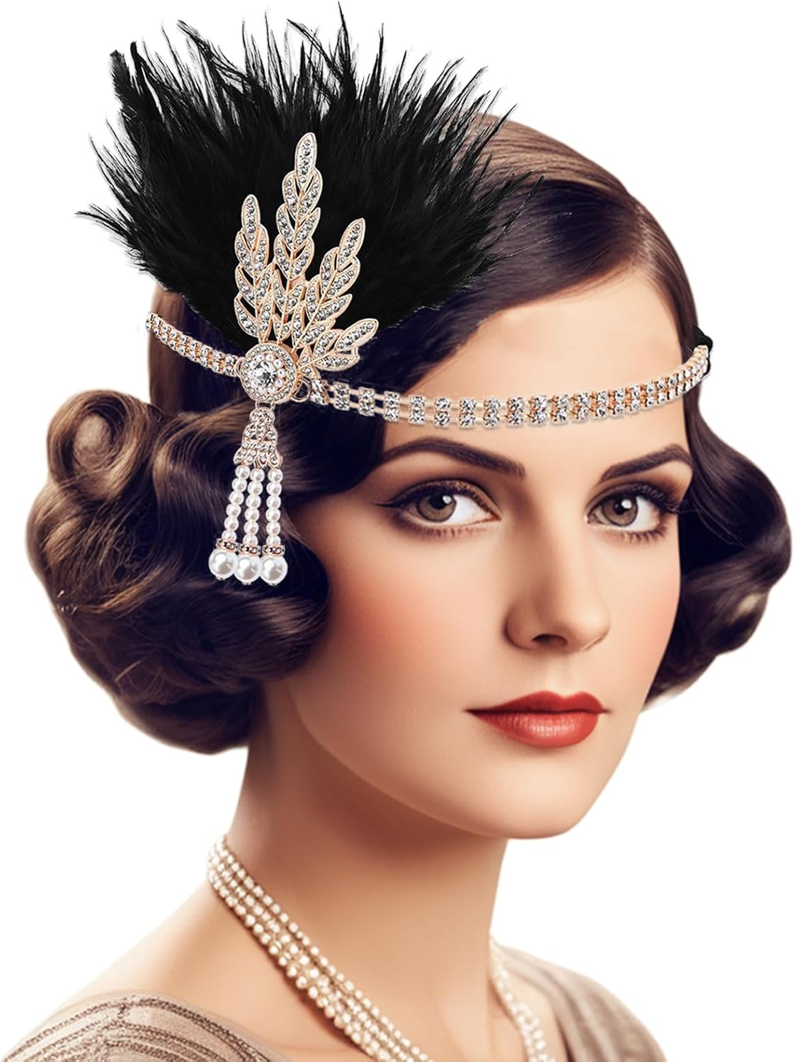 VENOFEN 1920s Flapper Headband Feather Headpiece Gatsby Headband Vintage Headpiece Roaring 20s Accessories
