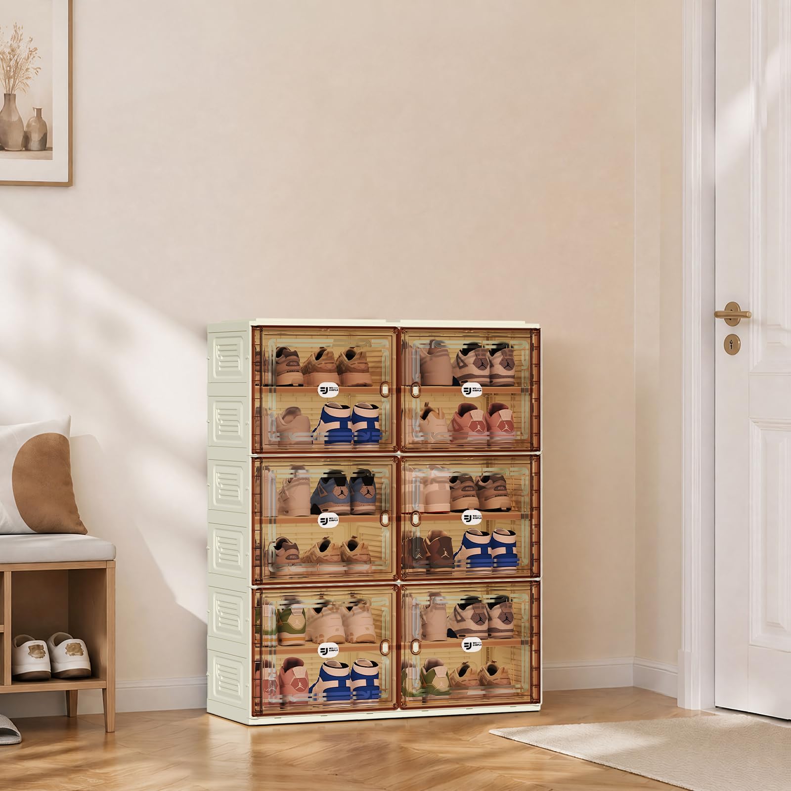 White Shoe Rack Organizer​ for 24 Pairs of Folding Design