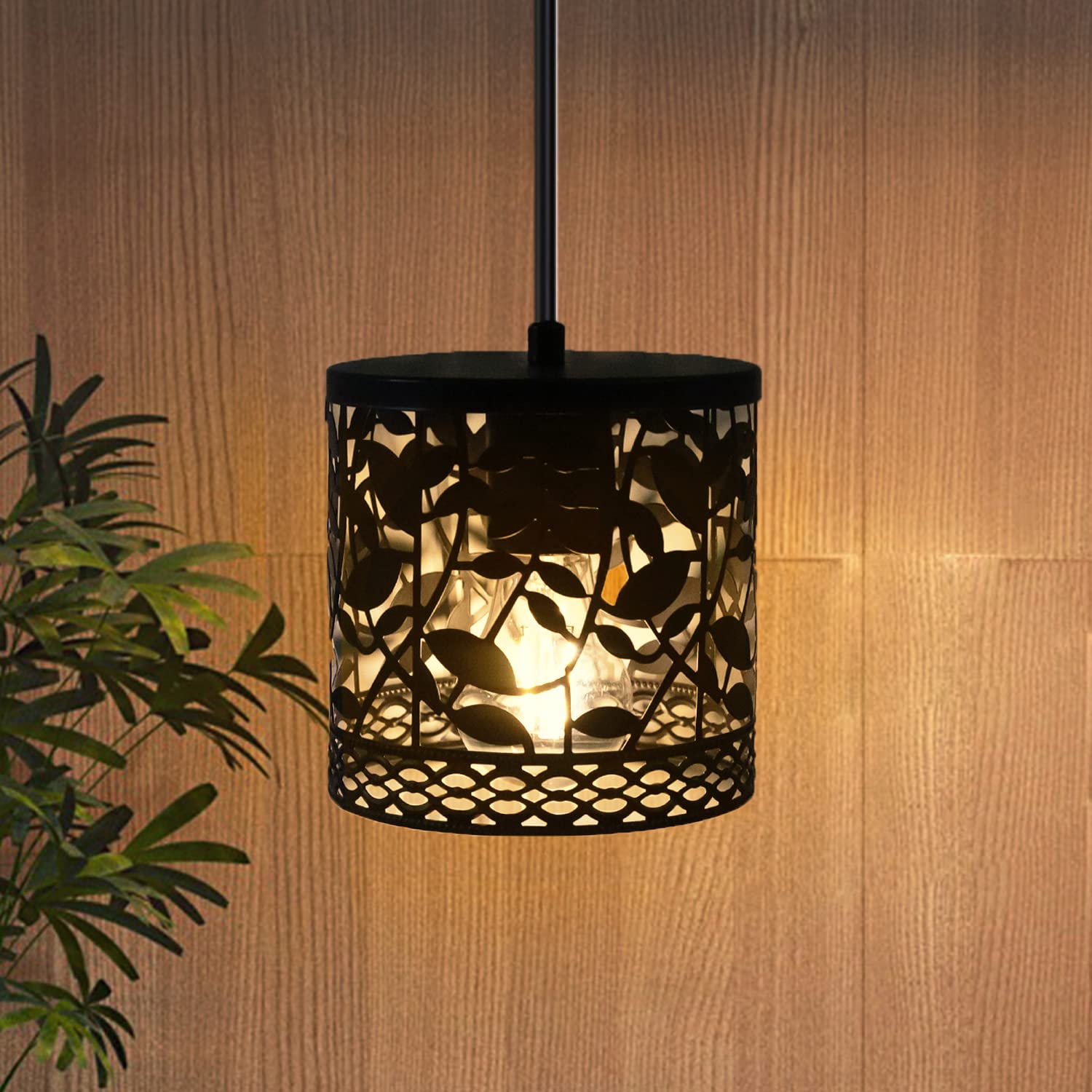 LarekookSmall Battery Operated Hanging Light-Indoor Outdoor Decorative Pendent Chandelier, Metal Hollow-Out Hanging Lamp for Porch Patio Garden(5.5")