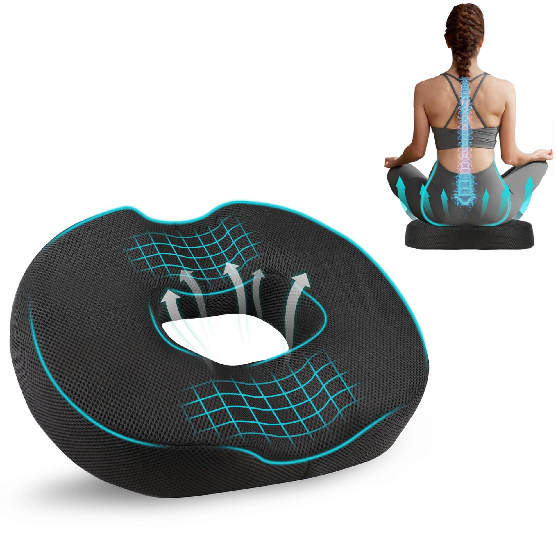 GAESHOW Donut Cushion for Hemorrhoids, Coccyx Cushion for Tailbone Pain Relief, Memory Foam Donut Pillow Seat Cushion for Sciatica, Pregnancy, Postpartum & After Surgery Sitting
