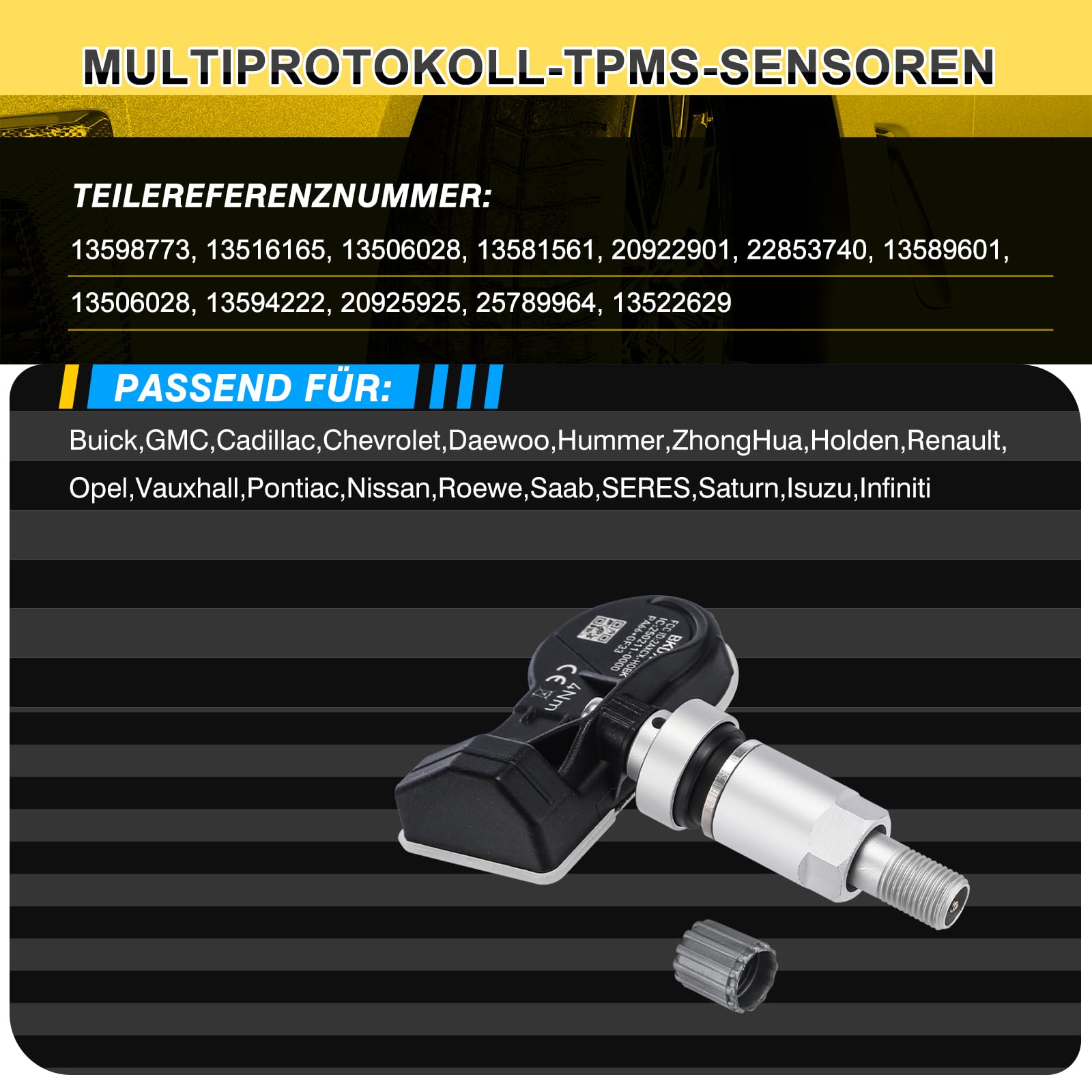 Sensore di pressione pneumatici Multiprotocollo TPMS Sensore RDKS Sistema di controllo della pressione degli pneumatici, adatto per Opel Chevrolet Nissan Renault per quasi tutti i modelli