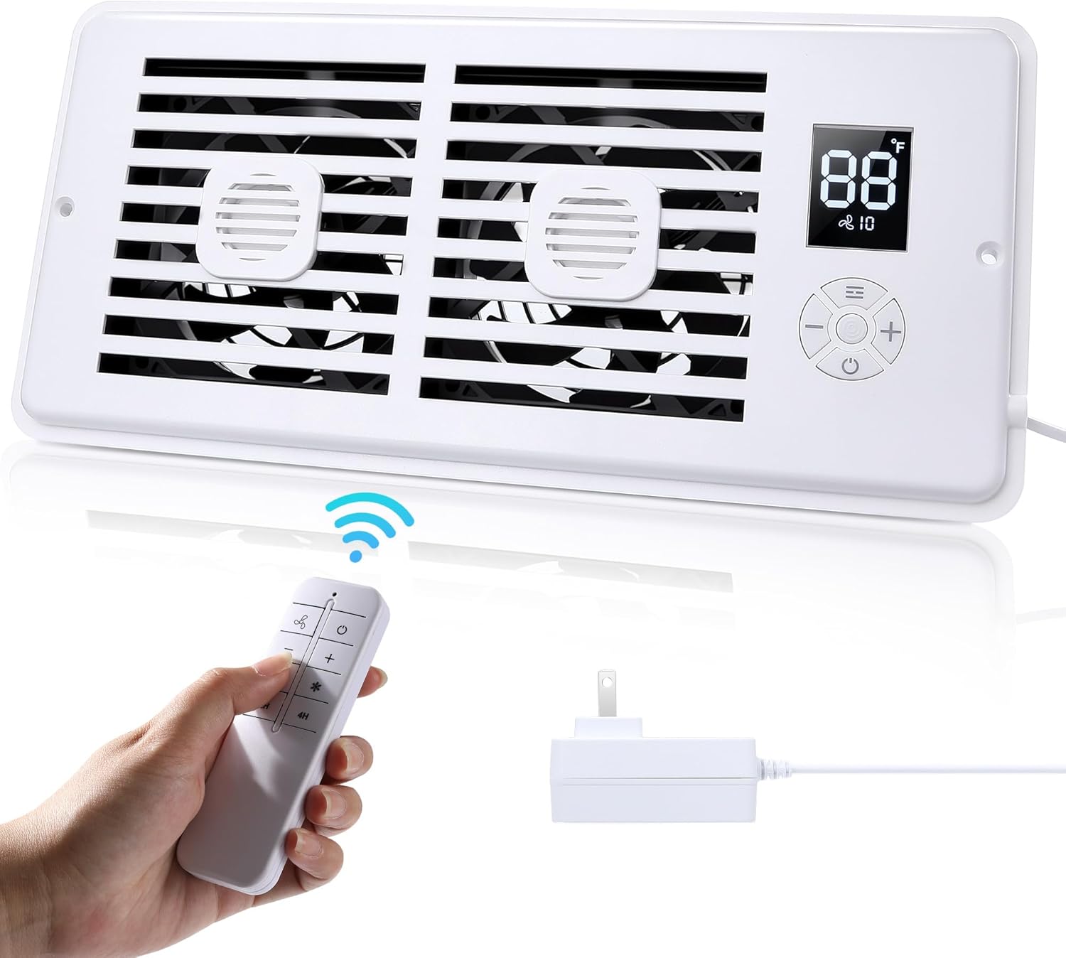 AGPTEK Register Booster Fan for 4 x 10 Register Holes, Quiet Air Vent Fans with 10-Speed, Intelligent Thermostat & Remote Control, Heating Cooling AC Vent Fan for Room Wall Floor Ceiling