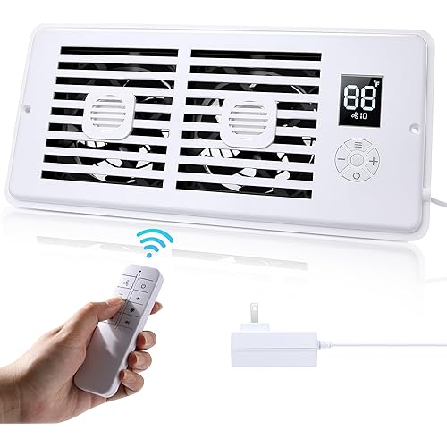 AGPTEK Register Booster Fan for 4 x 10 Register Holes, Quiet Air Vent Fans with 10-Speed, Intelligent Thermostat & Remote Control, Heating Cooling AC Vent Fan for Room Wall Floor Ceiling