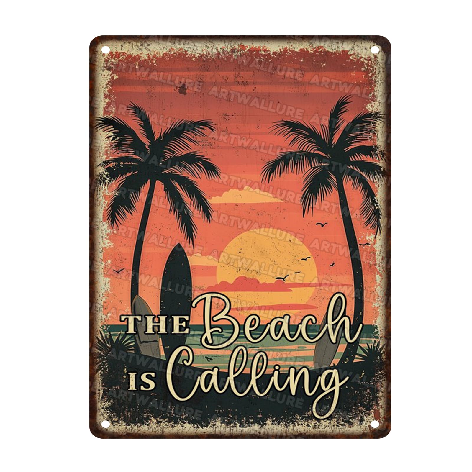 Beach Metal Tin Sign Rustic Wall Art Vintage Coastal Decor The Beach Is Calling House Bar Cafe Wall Decor 12x16inch